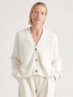 Quince Ribbed V-Neck Button Cardigan